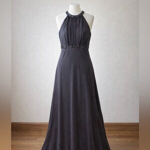 Jones New York Dress Womens 10 Brown‎ Silk Beaded Halter Formal Evening Gown